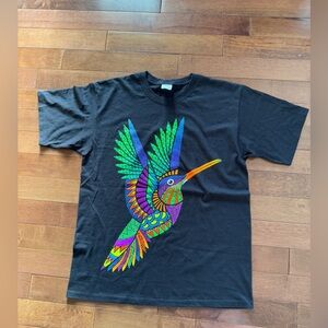 Humming Bird Graphic Print Front & Back T-Shirt Black Men Size L